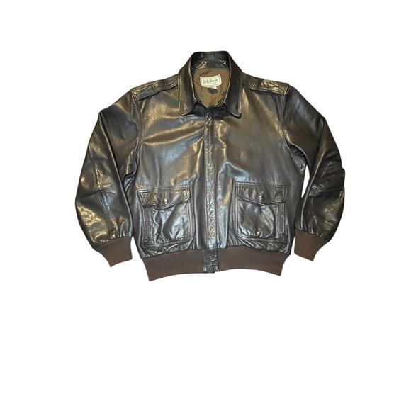 VTG Chocolate Brown LL Bean Leather Jacket USA Made L 44 Bomber Aviator Retro